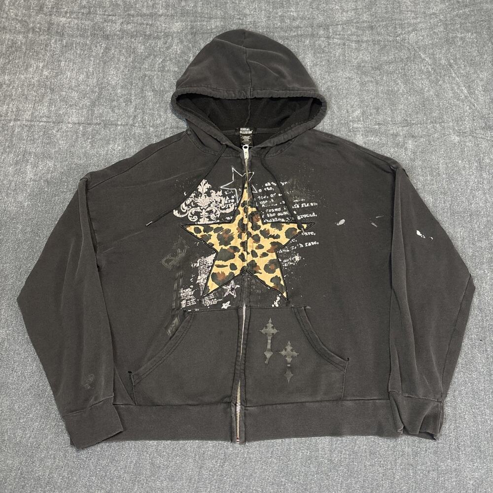 Social Collision Hoodie Sweatshirt Star Size Small Black Distressed